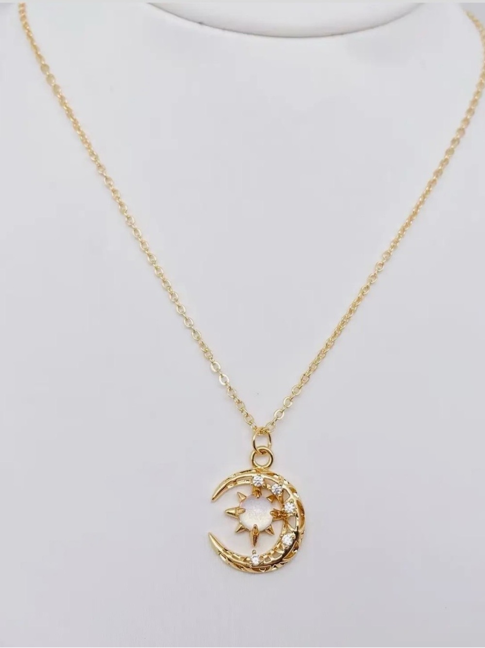 Gold Crescent Moon and Star Pendant Necklace